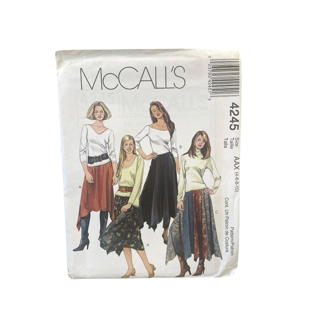 McCall's 4245 Misses Skirts AAX (4-6-8-10) Handkerchief Hem Flared Sewing